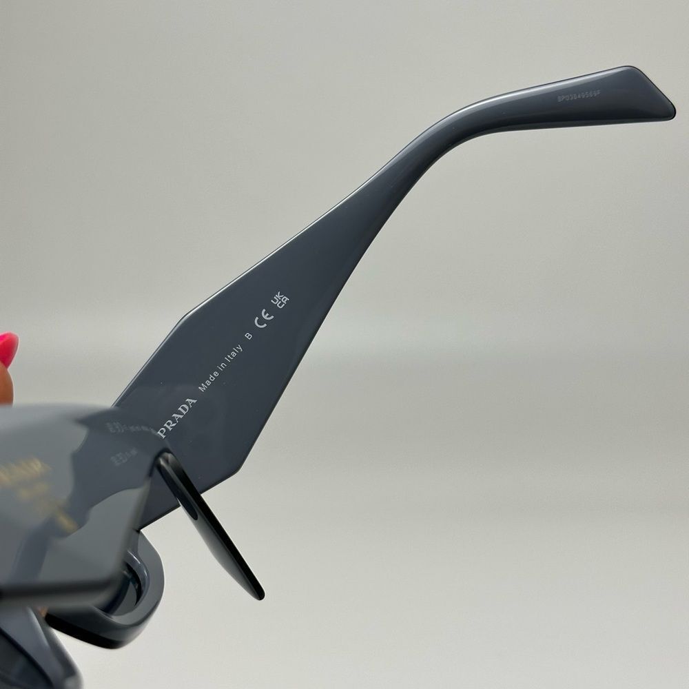 Prada Matte Gray Geometric Sunglasses with Black Lenses - Picture 7 of 14